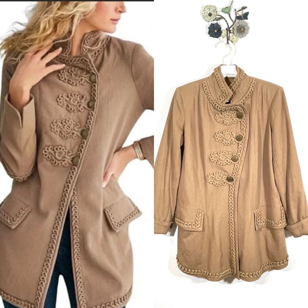 SOFT SURROUNDINGS Turlington Latte Military Style Jacket Size Medium Asymmetric